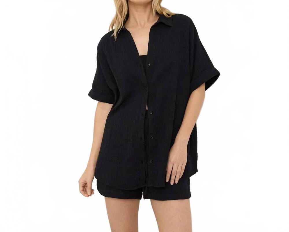 NEW PACT coastal double gauze relaxed shirt in jet black